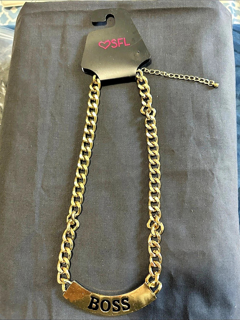 SFL Gold-Tone Double Sided BOSS on one side; QUEEN on other side Pendant Necklac